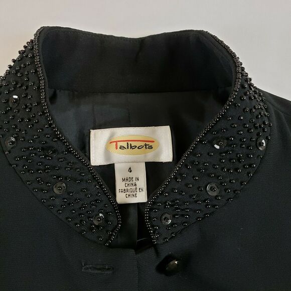 Talbots Woman SIZE 4 Black Blazer Suit Button Jacket Lined Embellished Seed Bead - Picture 2 of 11